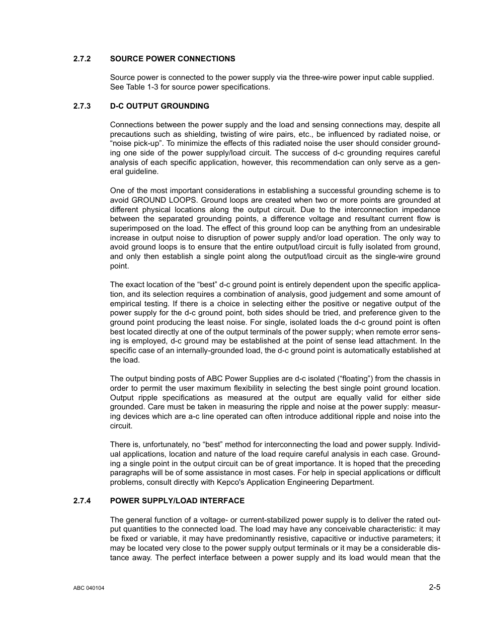 2 source power connections, 3 d-c output grounding, 4 power supply/load interface | Source power connections -5, D-c output grounding -5, Power supply/load interface -5 | KEPCO ABC-DM SERIES User Manual | Page 29 / 96