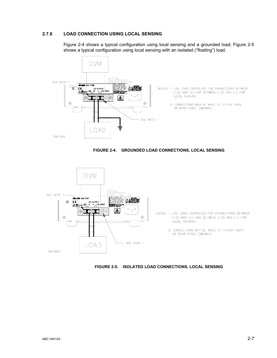 6 load connection using local sensing, Load connection using local sensing -7, Grounded load connections, local sensing -7 | Isolated load connections, local sensing -7 | KEPCO ABC-DM SERIES User Manual | Page 31 / 96