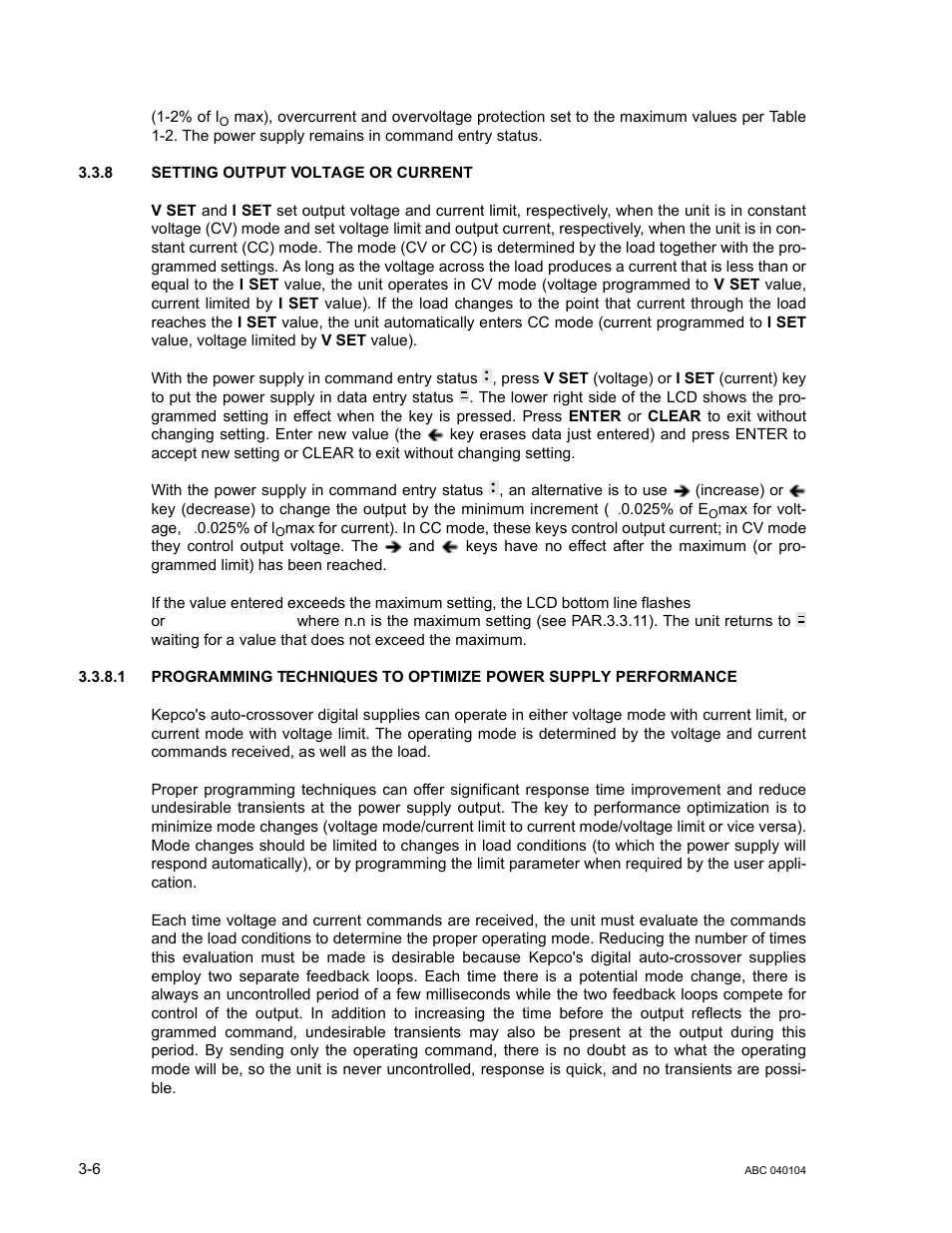 8 setting output voltage or current, Setting output voltage or current -6 | KEPCO ABC-DM SERIES User Manual | Page 38 / 96