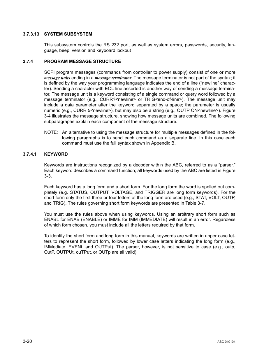 13 system subsystem, 4 program message structure, 1 keyword | System subsystem -20, Program message structure -20, Keyword -20 | KEPCO ABC-DM SERIES User Manual | Page 52 / 96