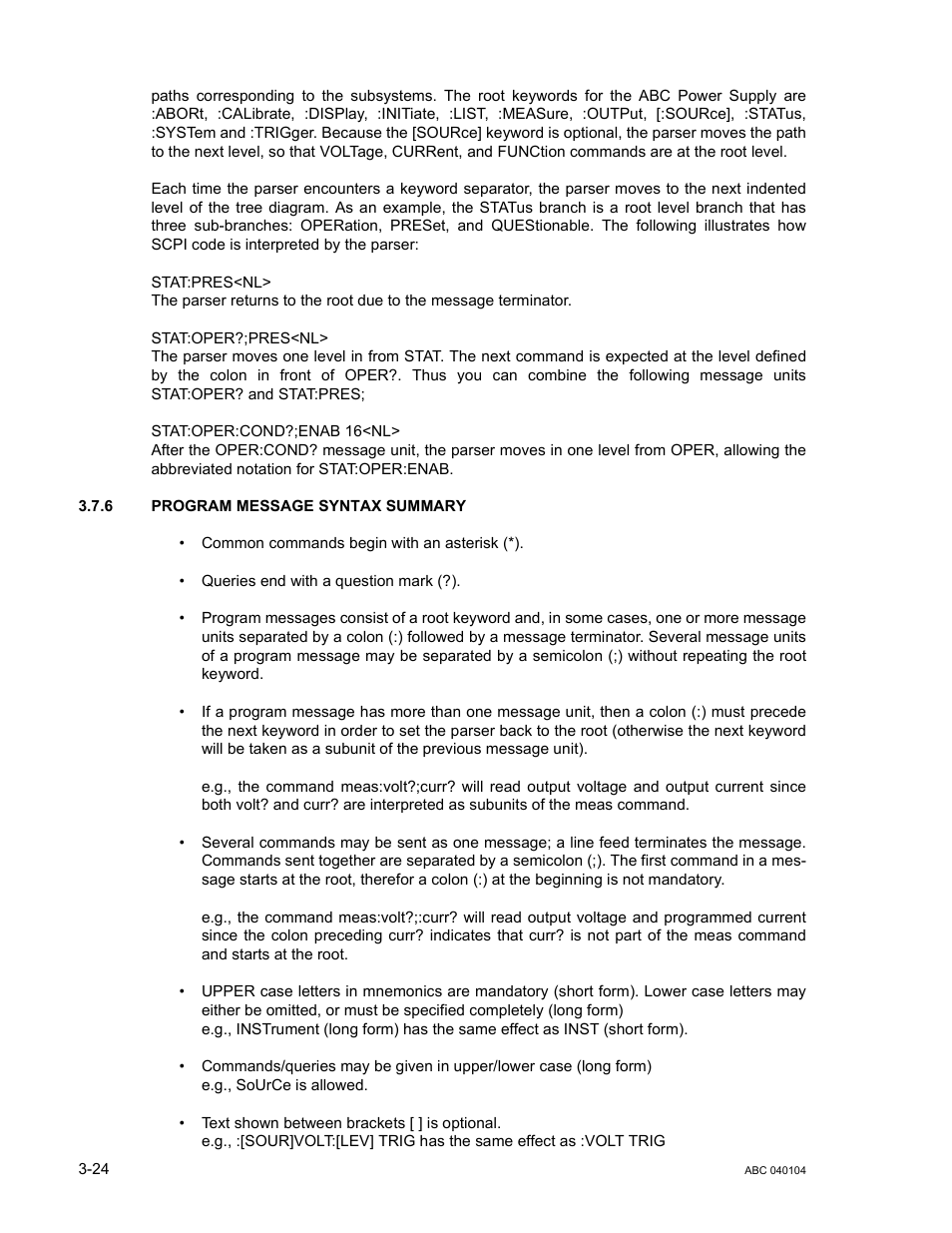 6 program message syntax summary, Program message syntax summary -24 | KEPCO ABC-DM SERIES User Manual | Page 56 / 96