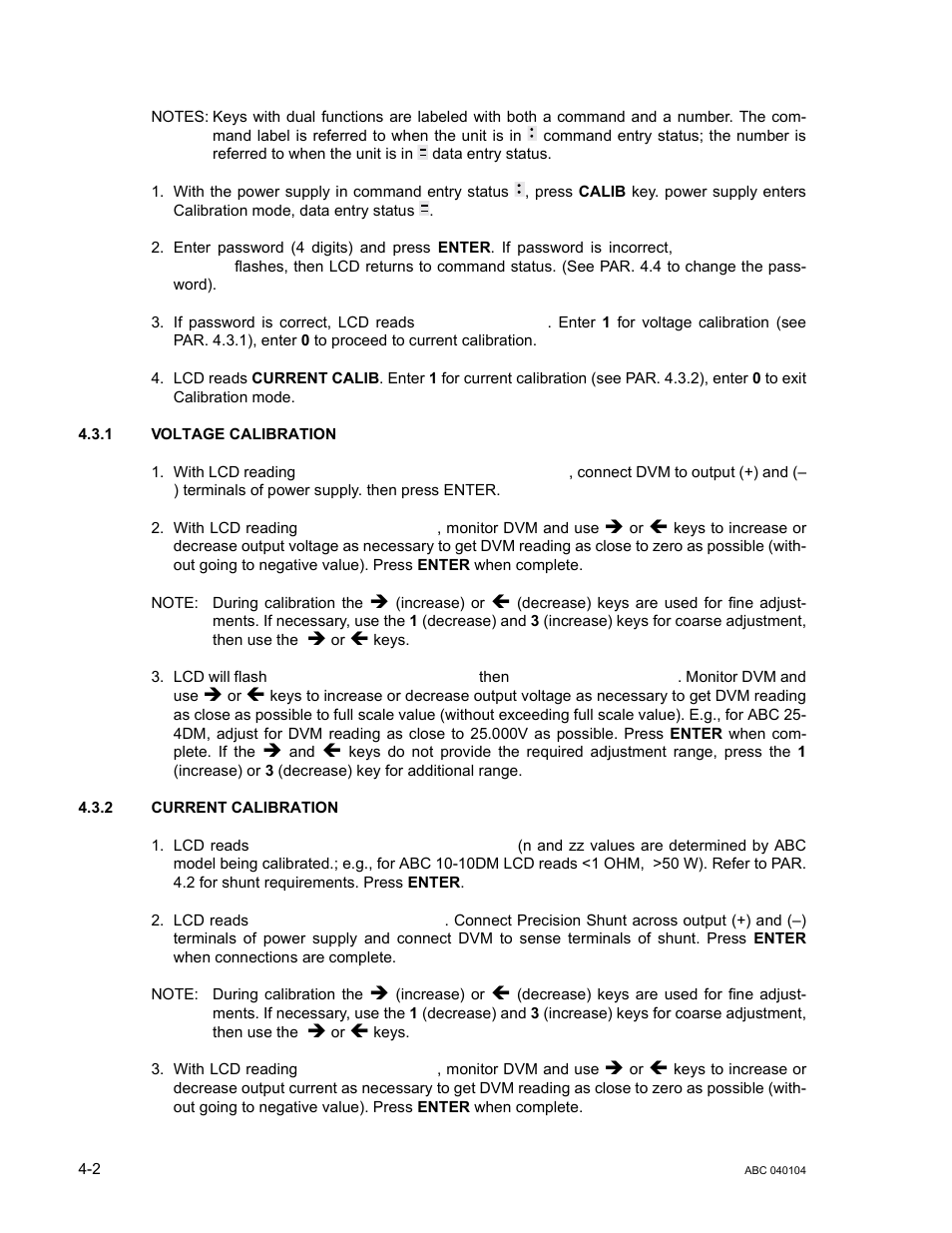 1 voltage calibration, 2 current calibration, Voltage calibration -2 | Current calibration -2 | KEPCO ABC-DM SERIES User Manual | Page 60 / 96