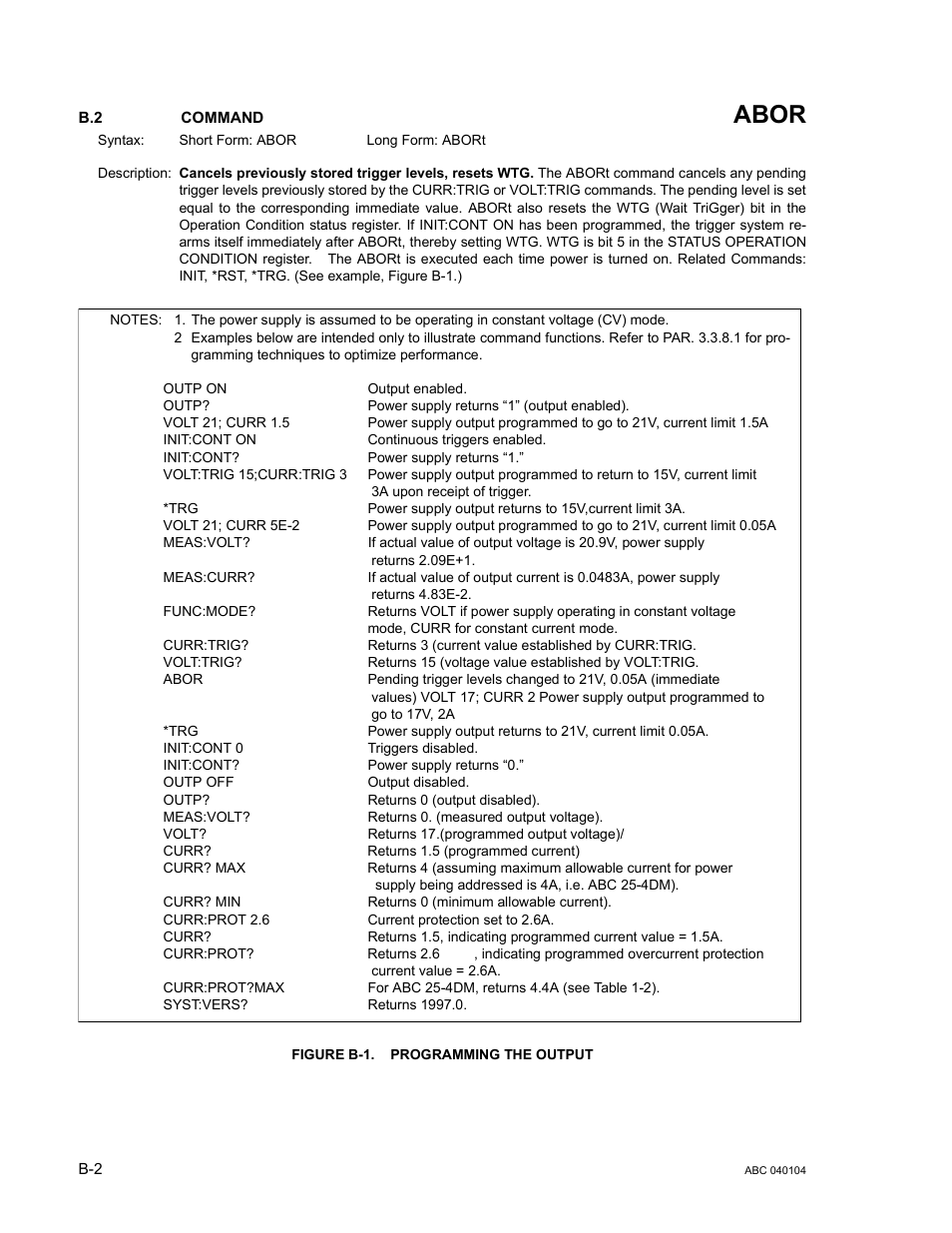 B.2 abort command, Figure b-1. programming the output, R. b.2 | Abor | KEPCO ABC-DM SERIES User Manual | Page 72 / 96