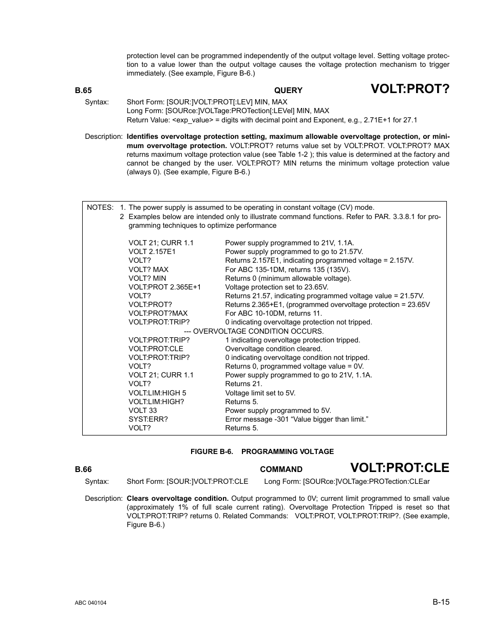 B.65 [source:]voltage:protection[:level]? query, Figure b-6. programming voltage, B.66 [source:]voltage:protection:clear command | B.65, B.66, Volt:prot, Volt:prot:cle | KEPCO ABC-DM SERIES User Manual | Page 85 / 96