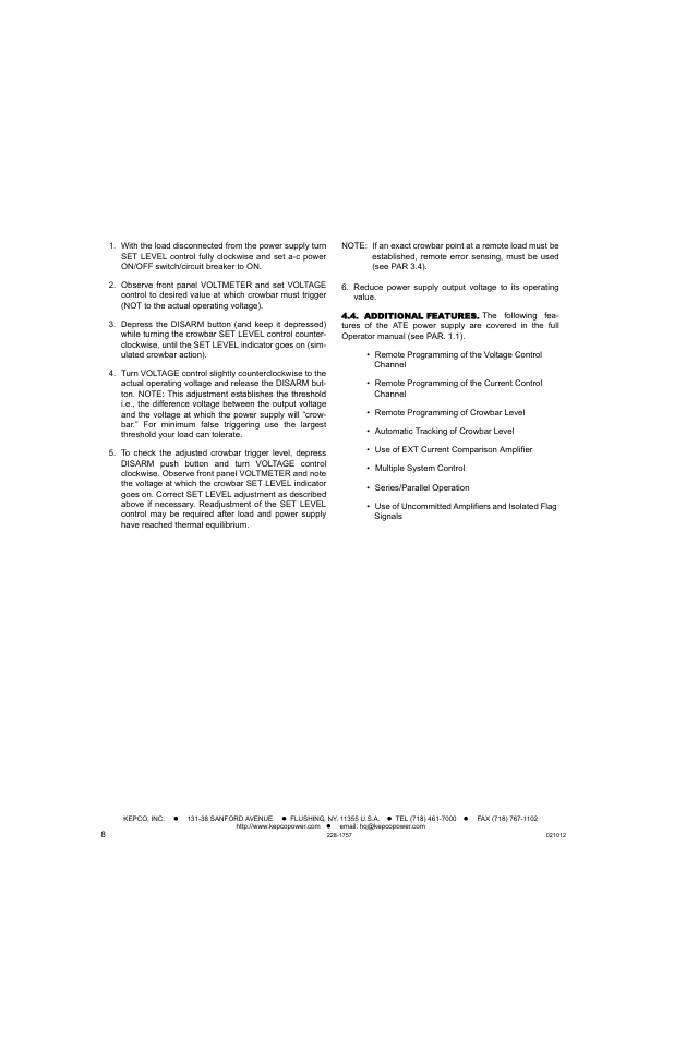 Additional features | KEPCO ATE (all models) QUICK START GUIDE User Manual | Page 8 / 8