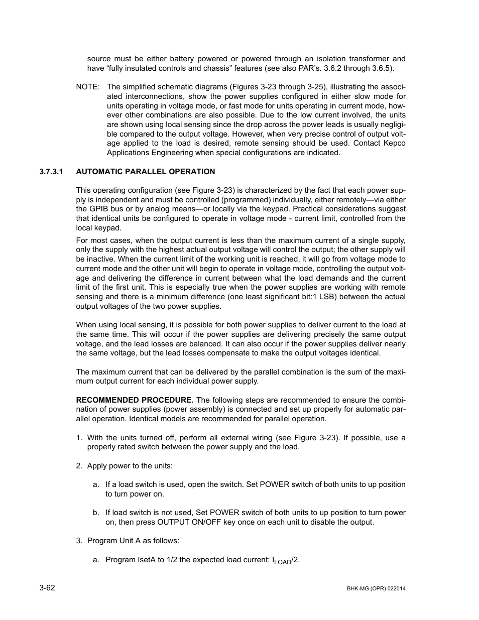 1 automatic parallel operation, Automatic parallel operation -62 | KEPCO BHK-MG 200W (Full Rack) Series User Manual | Page 106 / 152