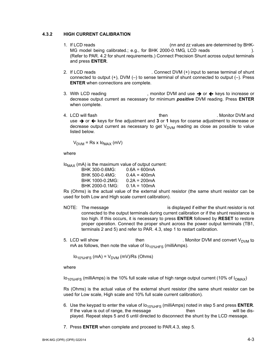 2 high current calibration, High current calibration -3, R. 4.3.2) | KEPCO BHK-MG 200W (Full Rack) Series User Manual | Page 117 / 152