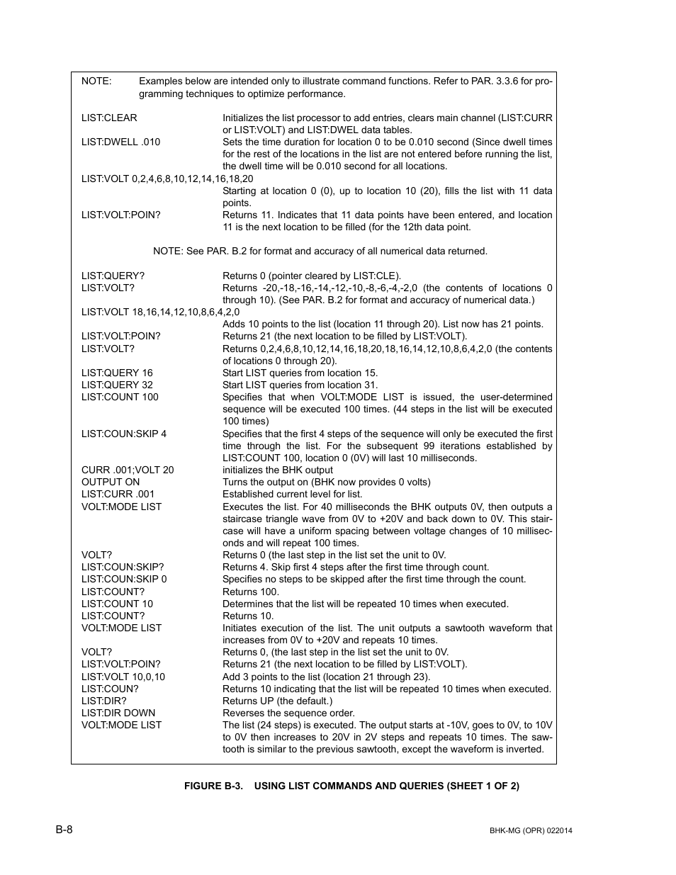 Figure b-3. using list commands and queries | KEPCO BHK-MG 200W (Full Rack) Series User Manual | Page 138 / 152