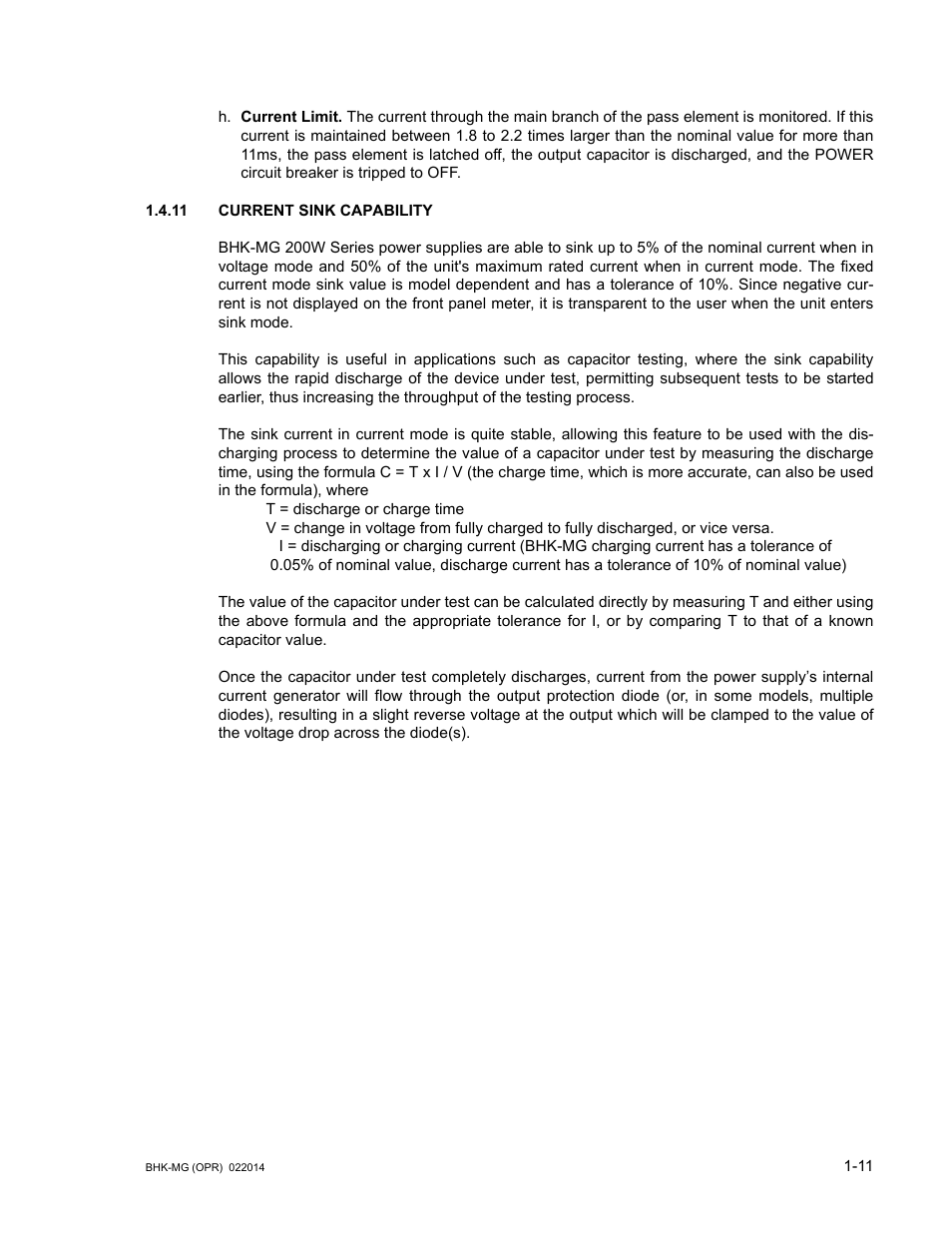 11 current sink capability, Current sink capability -11 | KEPCO BHK-MG 200W (Full Rack) Series User Manual | Page 27 / 152