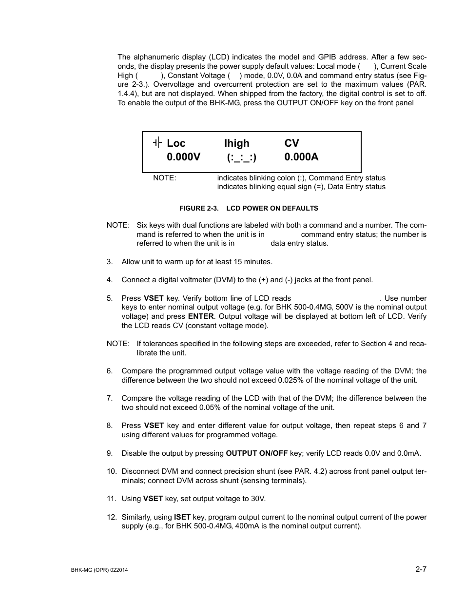 Figure 2-3. lcd power on defaults, Lcd power on defaults -7, E 2-3) | Ihigh | KEPCO BHK-MG 200W (Full Rack) Series User Manual | Page 37 / 152