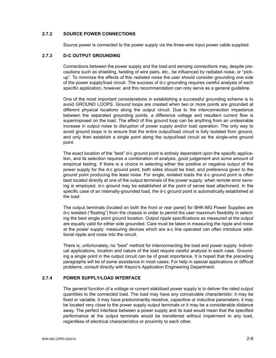 2 source power connections, 3 d-c output grounding, 4 power supply/load interface | Source power connections -9, D-c output grounding -9, Power supply/load interface -9 | KEPCO BHK-MG 200W (Full Rack) Series User Manual | Page 39 / 152