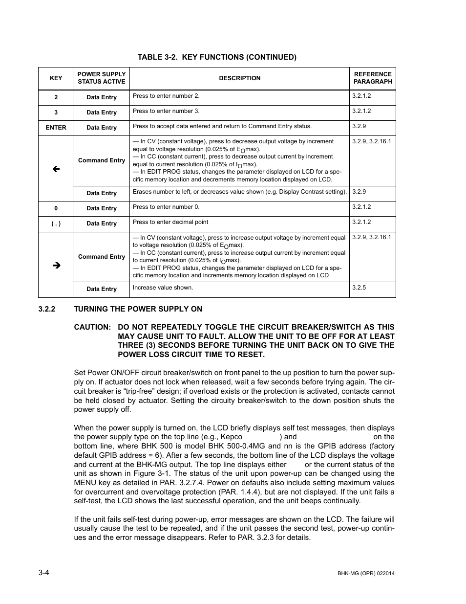 2 turning the power supply on, Turning the power supply on -4 | KEPCO BHK-MG 200W (Full Rack) Series User Manual | Page 48 / 152