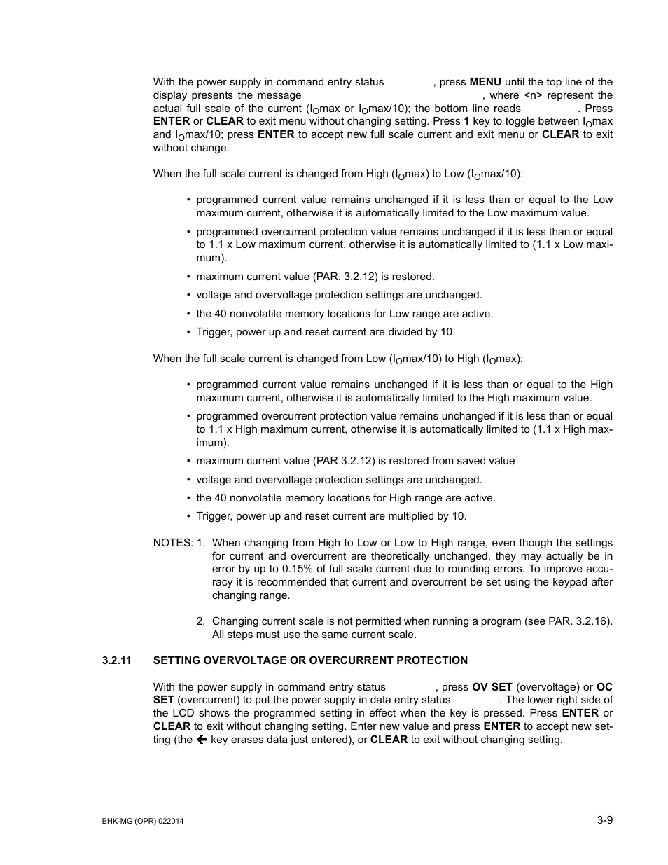 11 setting overvoltage or overcurrent protection, Setting overvoltage or overcurrent protection -9, 11 f | KEPCO BHK-MG 200W (Full Rack) Series User Manual | Page 53 / 152