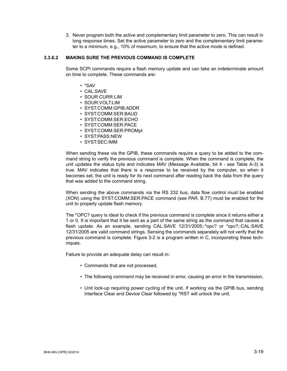 2 making sure the previous command is complete, Making sure the previous command is complete -19 | KEPCO BHK-MG 200W (Full Rack) Series User Manual | Page 63 / 152