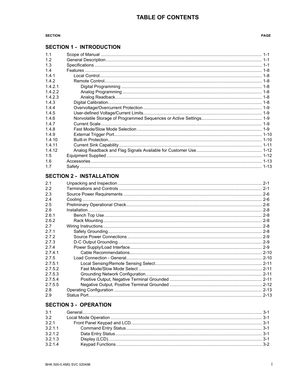 KEPCO BHK-MG 200W (Full Rack) Series User Manual | Page 7 / 152