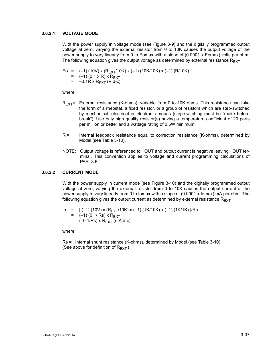 1 voltage mode, 2 current mode, Voltage mode -37 | Current mode -37 | KEPCO BHK-MG 200W (Full Rack) Series User Manual | Page 81 / 152