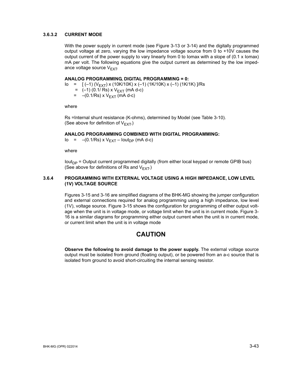 2 current mode, Current mode -43, Caution | KEPCO BHK-MG 200W (Full Rack) Series User Manual | Page 87 / 152