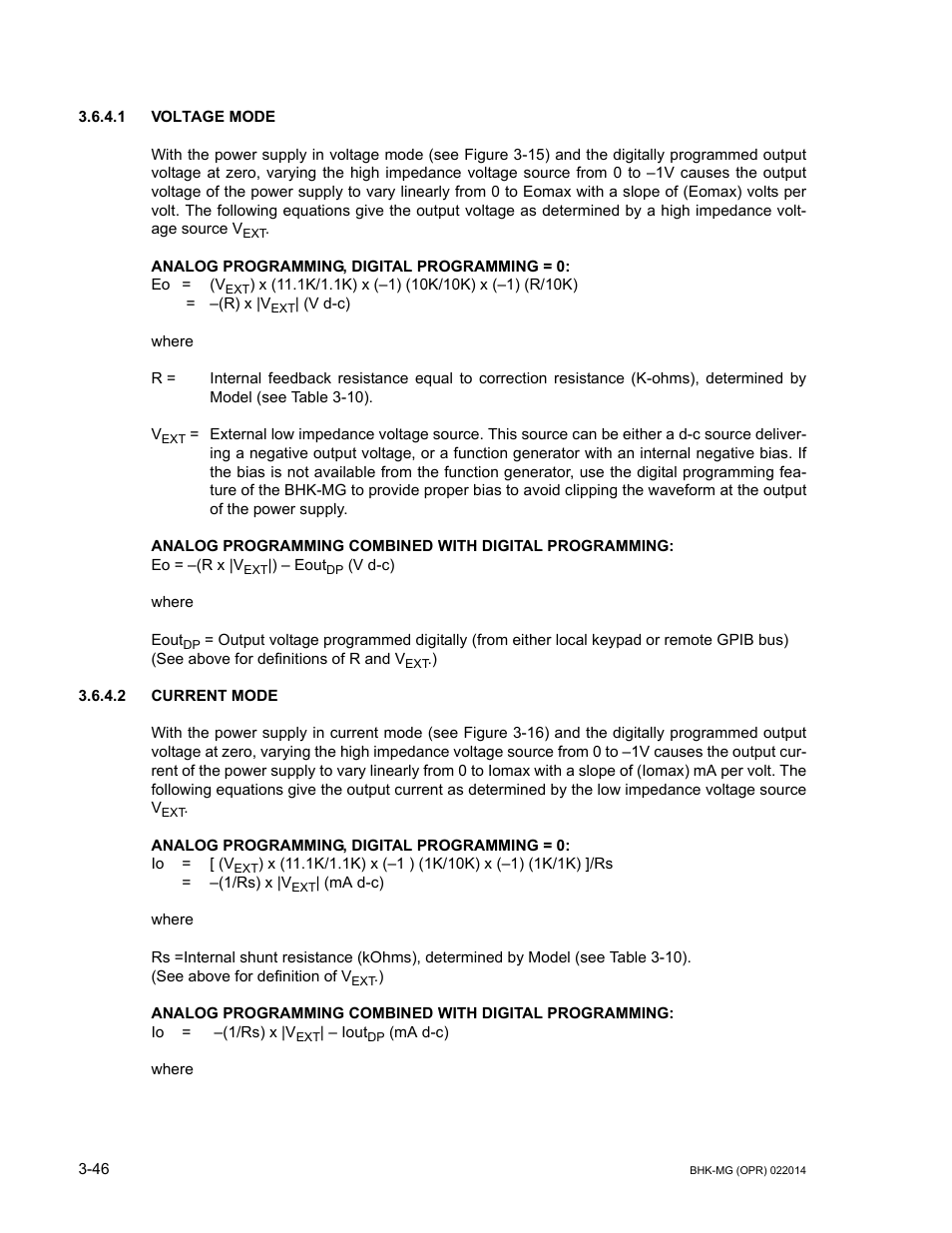 1 voltage mode, 2 current mode, Voltage mode -46 | Current mode -46 | KEPCO BHK-MG 200W (Full Rack) Series User Manual | Page 90 / 152