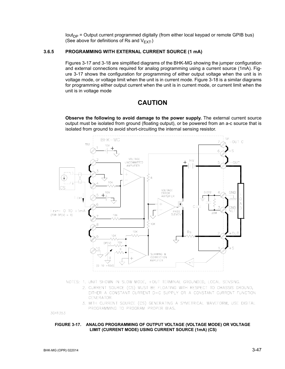 5 programming with external current source (1 ma), Limit (current mode) using current source (1m, Caution | KEPCO BHK-MG 200W (Full Rack) Series User Manual | Page 91 / 152