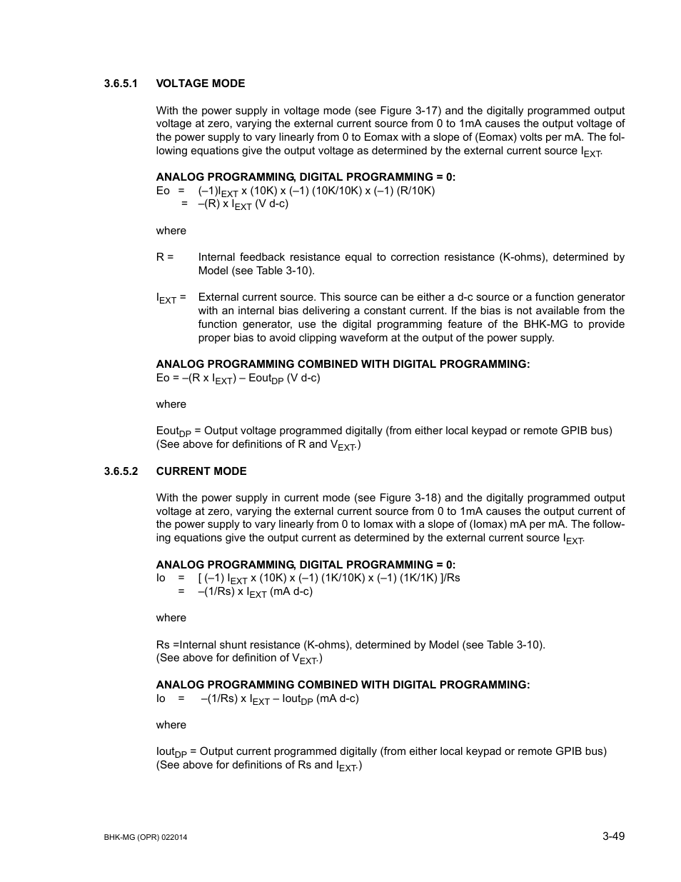 1 voltage mode, 2 current mode, Voltage mode -49 | Current mode -49 | KEPCO BHK-MG 200W (Full Rack) Series User Manual | Page 93 / 152