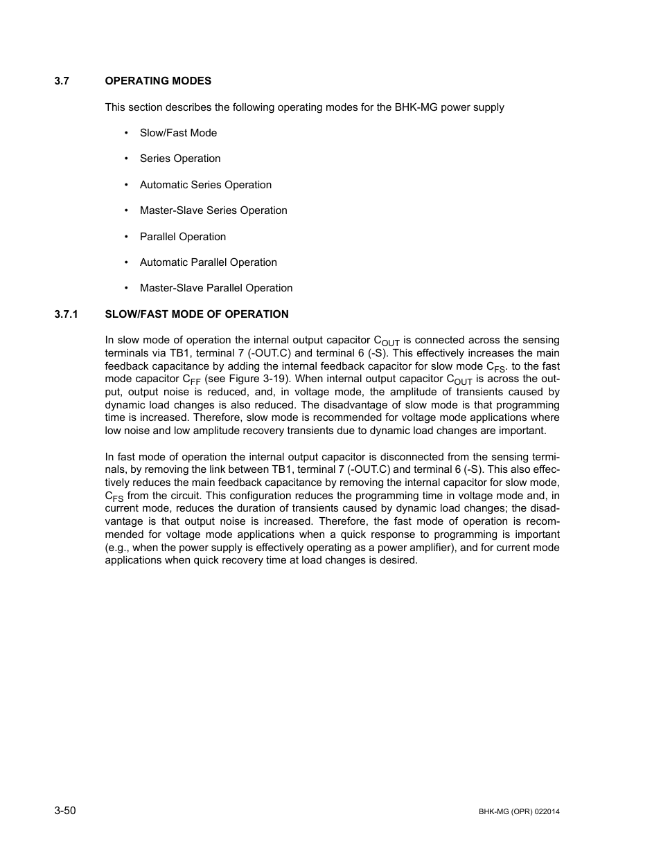 7 operating modes, 1 slow/fast mode of operation, Operating modes -50 | Slow/fast mode of operation -50 | KEPCO BHK-MG 200W (Full Rack) Series User Manual | Page 94 / 152