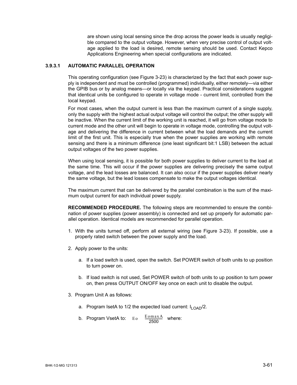 1 automatic parallel operation, Automatic parallel operation -61 | KEPCO BHK-MG 40W (Half Rack) Series User Manual | Page 105 / 148