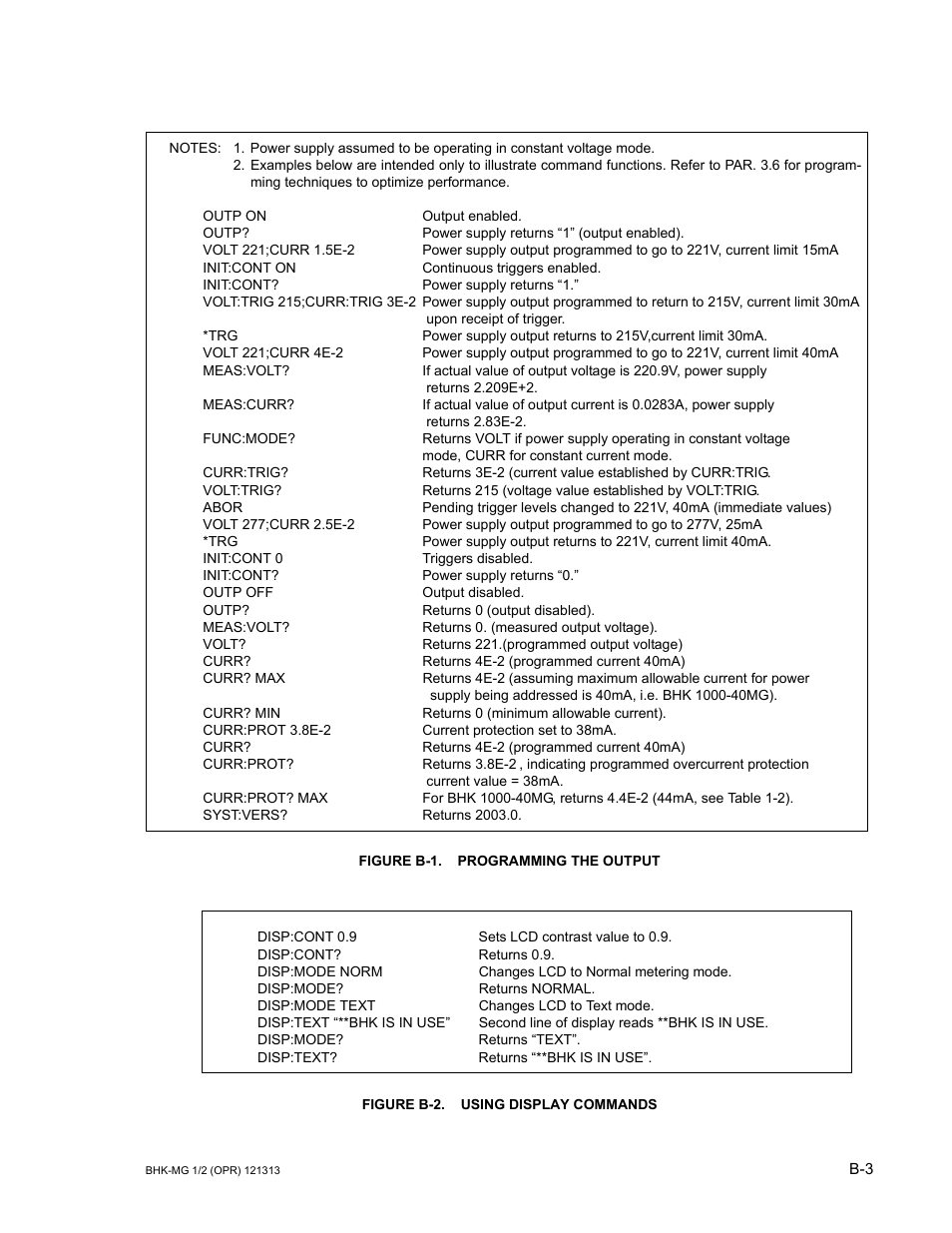 Figure b-1. programming the output, Figure b-2. using display commands | KEPCO BHK-MG 40W (Half Rack) Series User Manual | Page 129 / 148