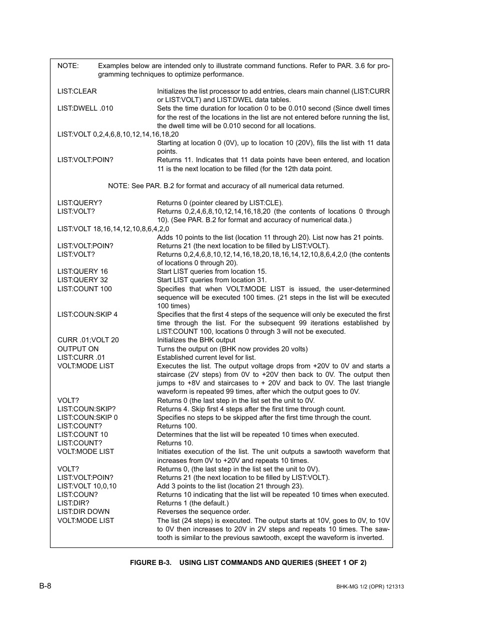 Figure b-3. using list commands and queries | KEPCO BHK-MG 40W (Half Rack) Series User Manual | Page 134 / 148