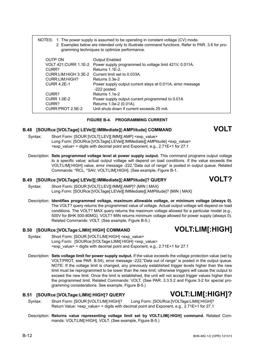 Figure b-4. programming current, B.50 [source:]voltage:limit[:high] command, B.51 [source:]voltage:limit[:high]? query | B.48, Sourc, B.49, B.50, Source, B.51, Volt | KEPCO BHK-MG 40W (Half Rack) Series User Manual | Page 138 / 148