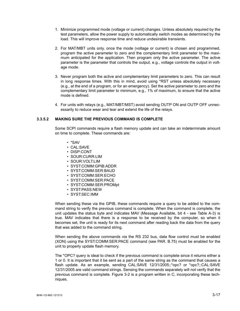 2 making sure the previous command is complete, Making sure the previous command is complete -17 | KEPCO BHK-MG 40W (Half Rack) Series User Manual | Page 61 / 148