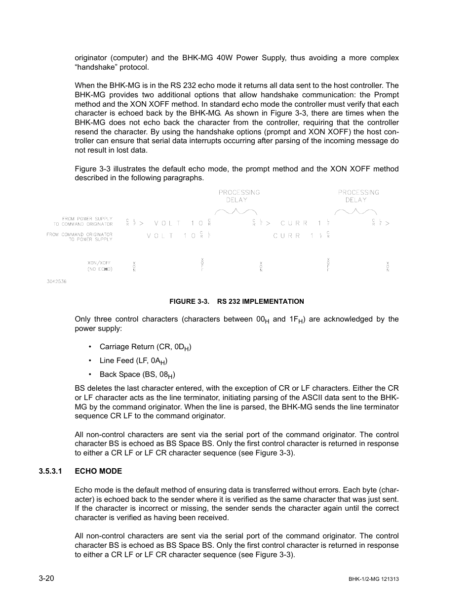 Figure 3-3. rs 232 implementation, 1 echo mode, Echo mode -20 | Rs 232 implementation -20 | KEPCO BHK-MG 40W (Half Rack) Series User Manual | Page 64 / 148