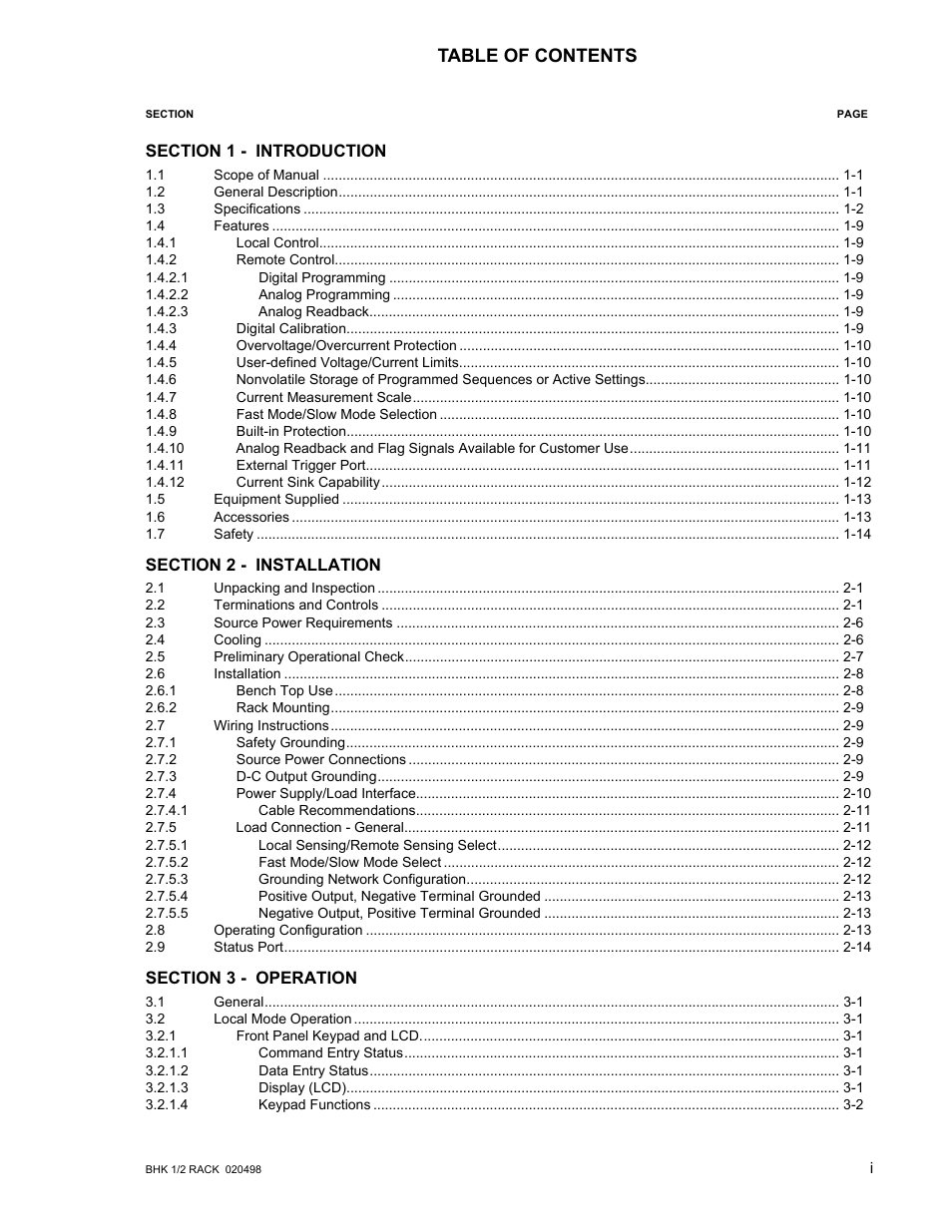 KEPCO BHK-MG 40W (Half Rack) Series User Manual | Page 7 / 148