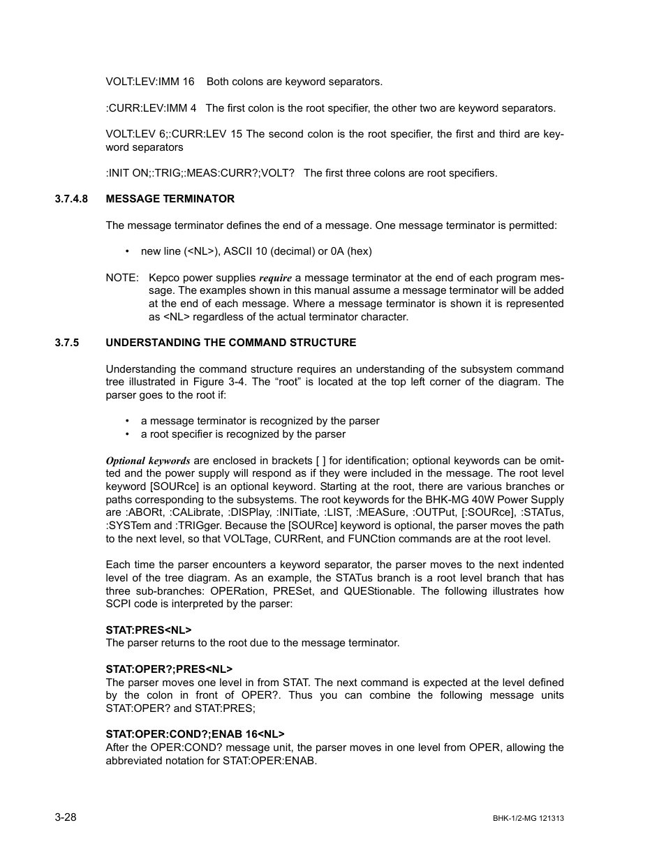 8 message terminator, 5 understanding the command structure, Message terminator -28 | Understanding the command structure -28 | KEPCO BHK-MG 40W (Half Rack) Series User Manual | Page 72 / 148