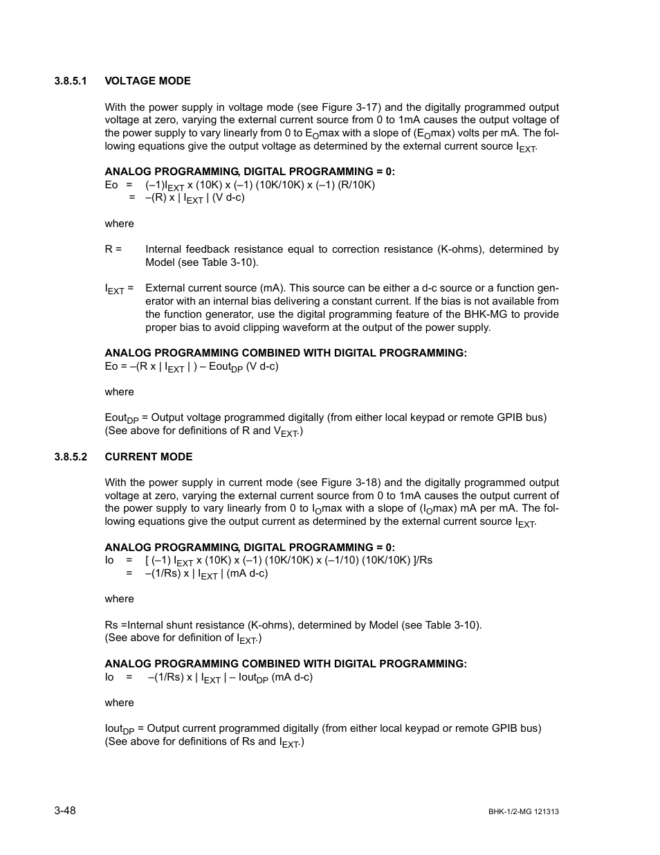 1 voltage mode, 2 current mode, Voltage mode -48 | Current mode -48 | KEPCO BHK-MG 40W (Half Rack) Series User Manual | Page 92 / 148