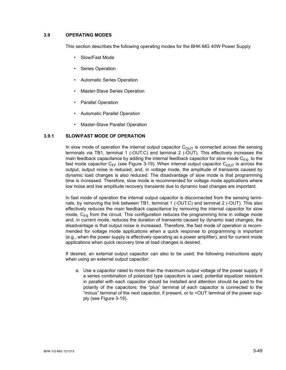 9 operating modes, 1 slow/fast mode of operation, Operating modes -49 | Slow/fast mode of operation -49 | KEPCO BHK-MG 40W (Half Rack) Series User Manual | Page 93 / 148