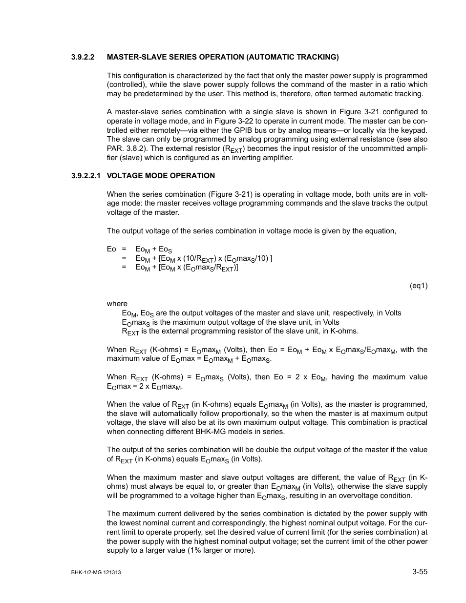 1 voltage mode operation, Voltage mode operation -55 | KEPCO BHK-MG 40W (Half Rack) Series User Manual | Page 99 / 148
