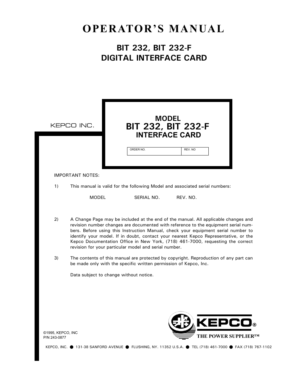 KEPCO BIT 232F User Manual | 72 pages