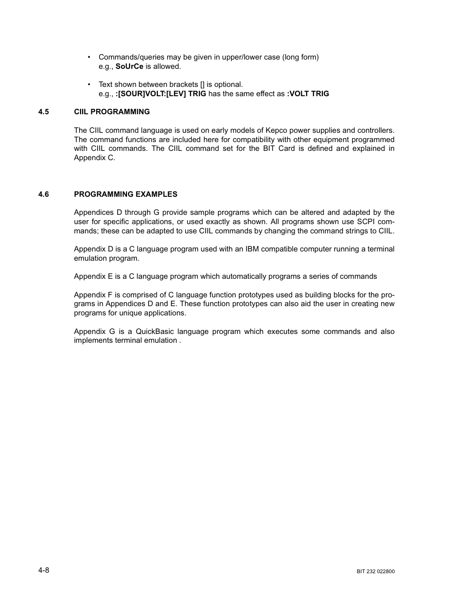 5 ciil programming, 6 programming examples, Ciil programming -8 | Programming examples -8 | KEPCO BIT 232F User Manual | Page 30 / 72