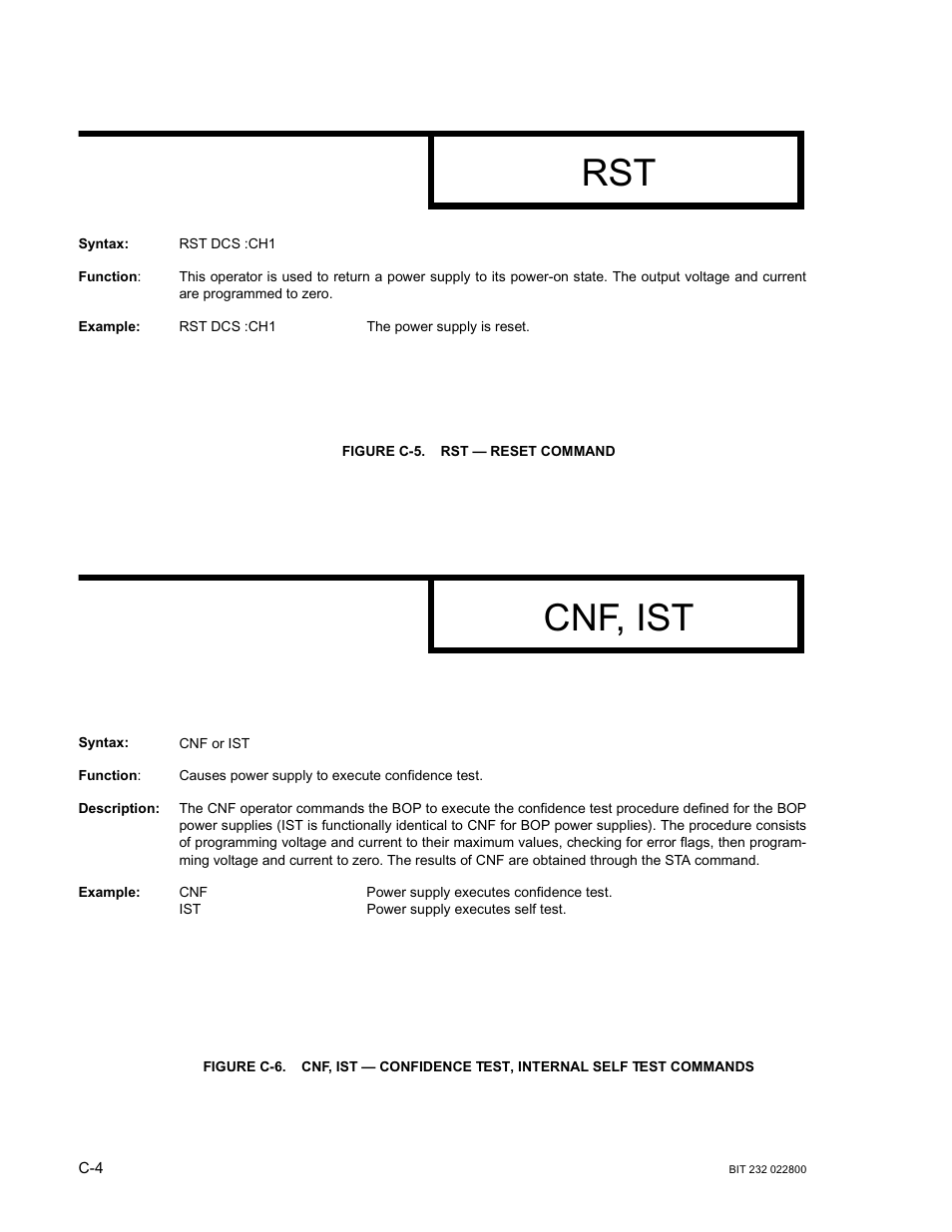 Figure c-5. rst — reset command, Cnf, ist | KEPCO BIT 232F User Manual | Page 56 / 72