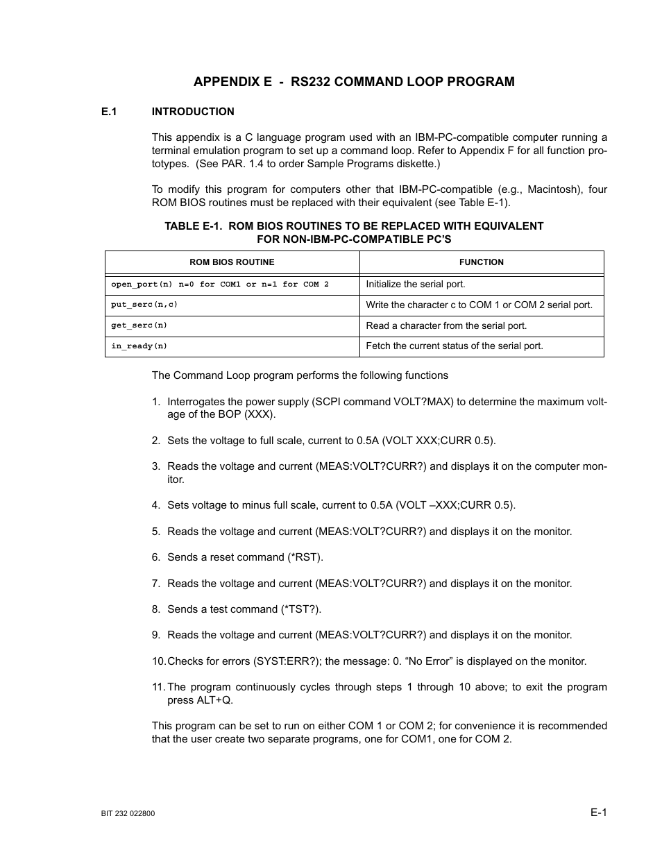 Appendix e - rs232 command loop program | KEPCO BIT 232F User Manual | Page 61 / 72