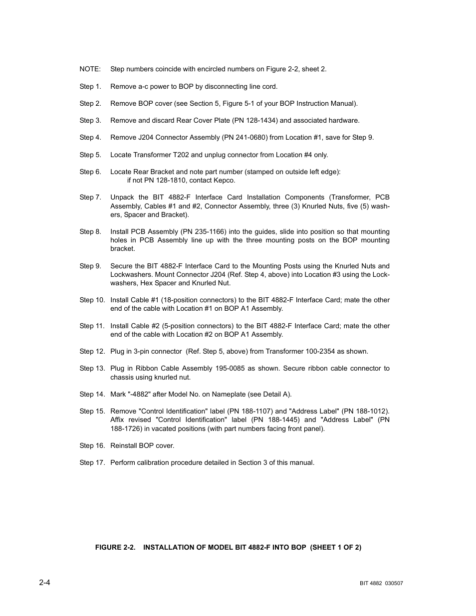 Installation of model bit 4882-f into bop -4 | KEPCO BIT 4882F User Manual | Page 16 / 56