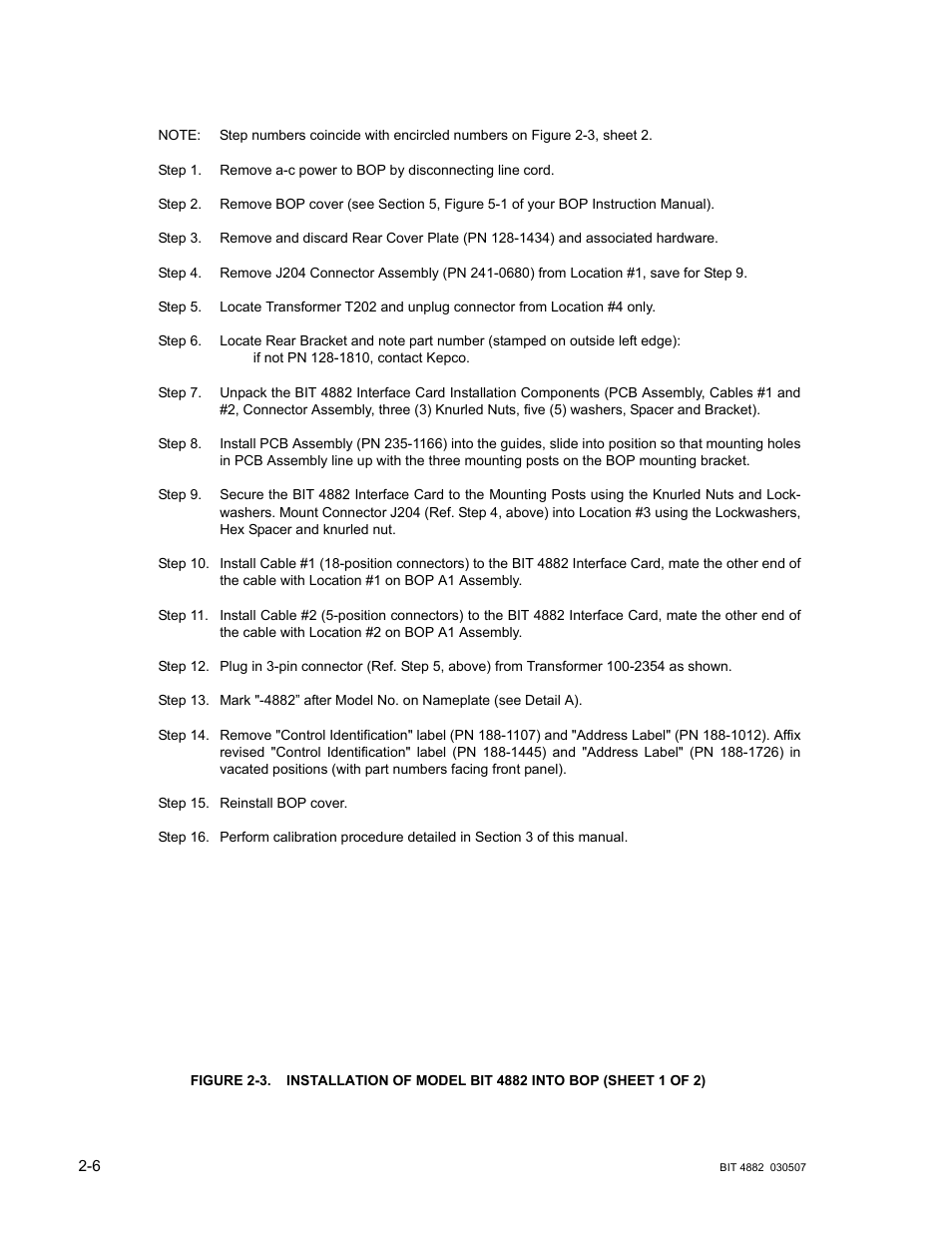 Installation of model bit 4882 into bop -6 | KEPCO BIT 4882F User Manual | Page 18 / 56