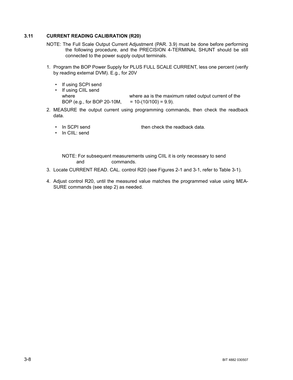 11 current reading calibration (r20), Current reading calibration (r20) -8 | KEPCO BIT 4882F User Manual | Page 28 / 56