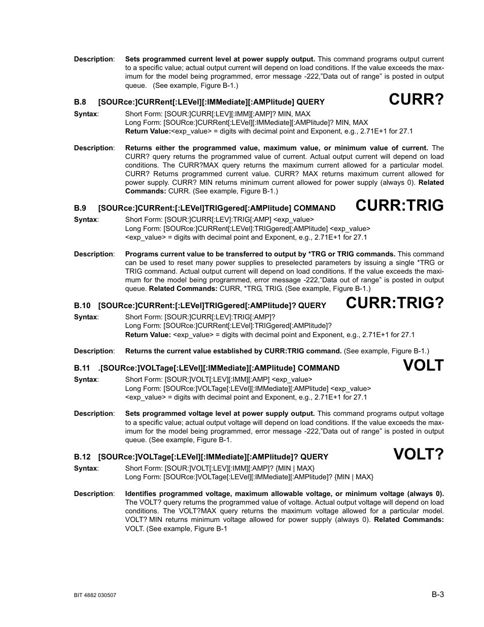 B.10, B.11, B.12 | B.9, b.10, B.11, b.12, Curr, Curr:trig, Volt | KEPCO BIT 4882F User Manual | Page 45 / 56