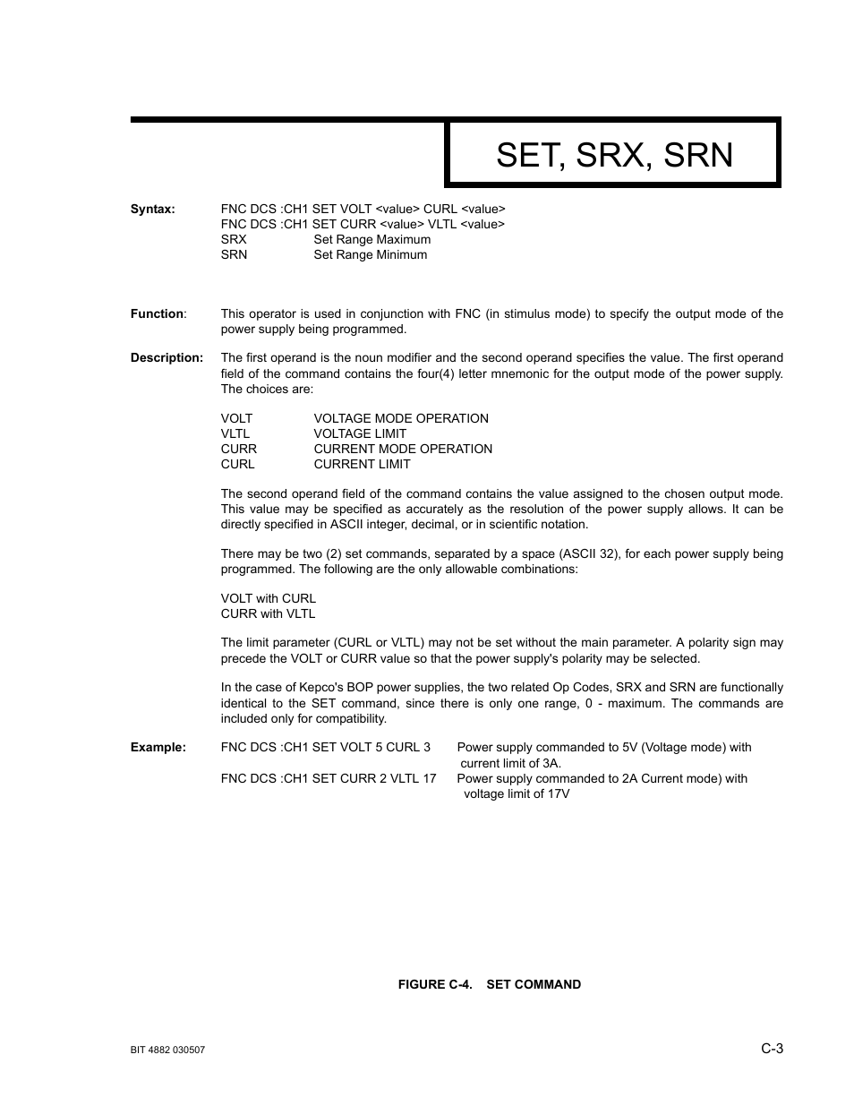 Figure c-4. set command, Set, srx, srn | KEPCO BIT 4882F User Manual | Page 53 / 56