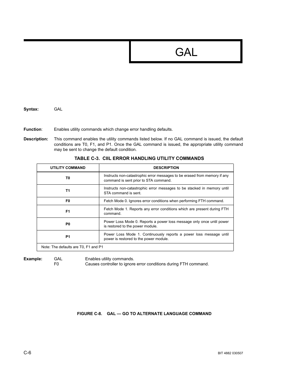 Table c-3. ciil error handling utility commands, Figure c-8. gal — go to alternate language command | KEPCO BIT 4882F User Manual | Page 56 / 56