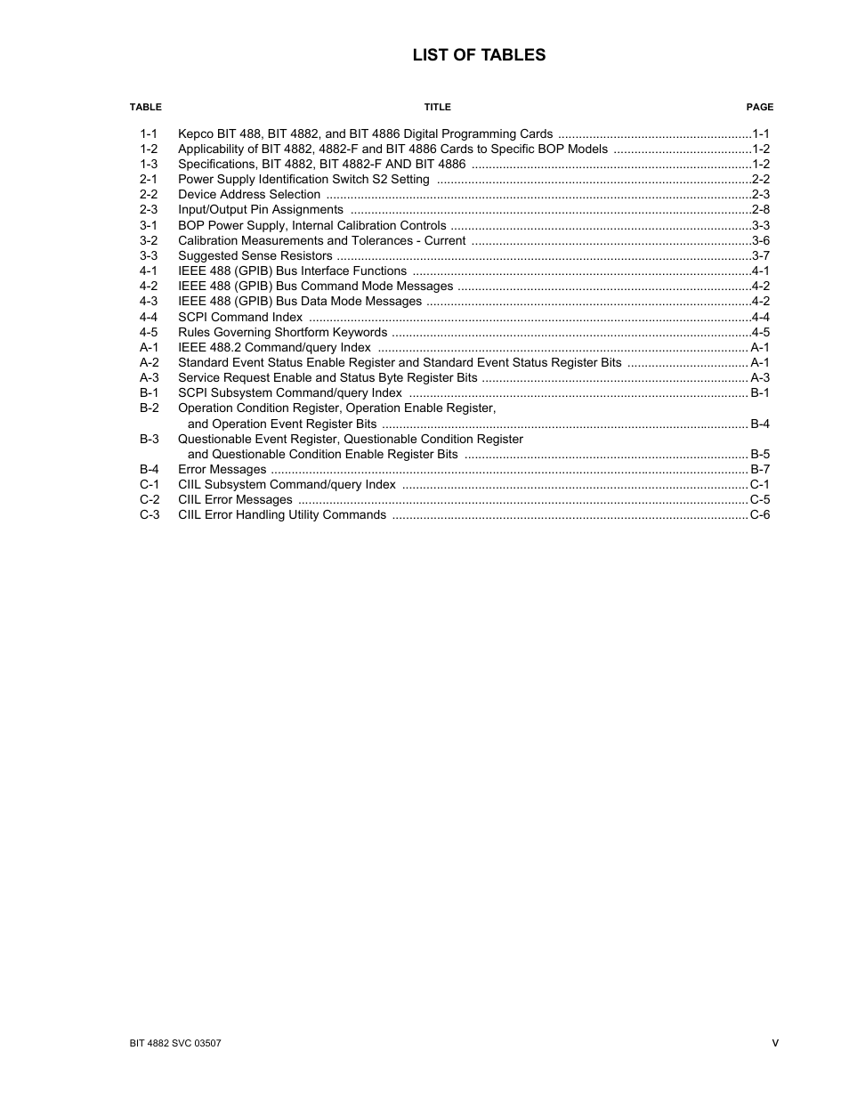 List of tables | KEPCO BIT 4882F User Manual | Page 9 / 56