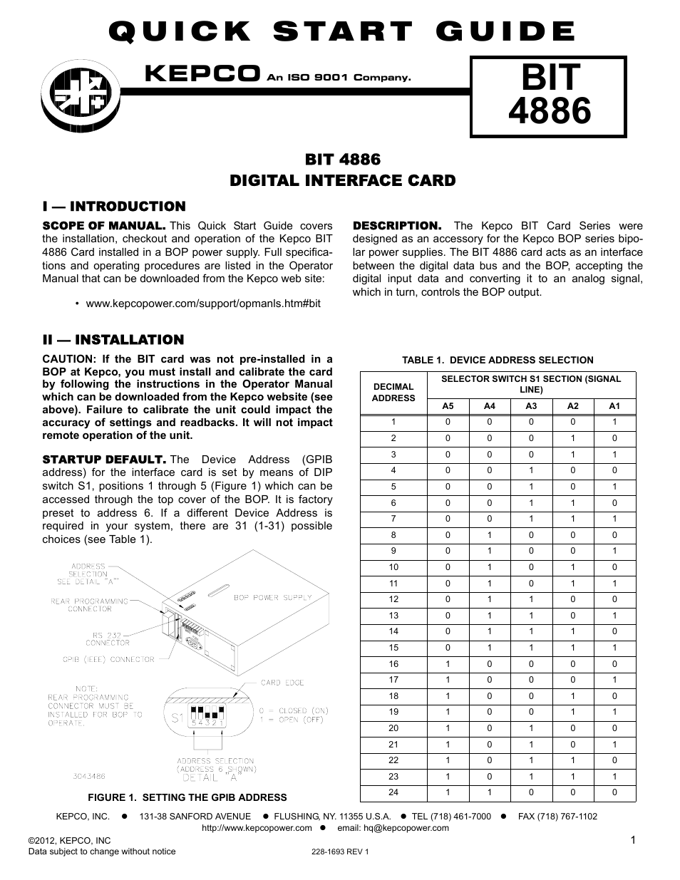 KEPCO BIT 4886 Quick Start Guide User Manual | 4 pages