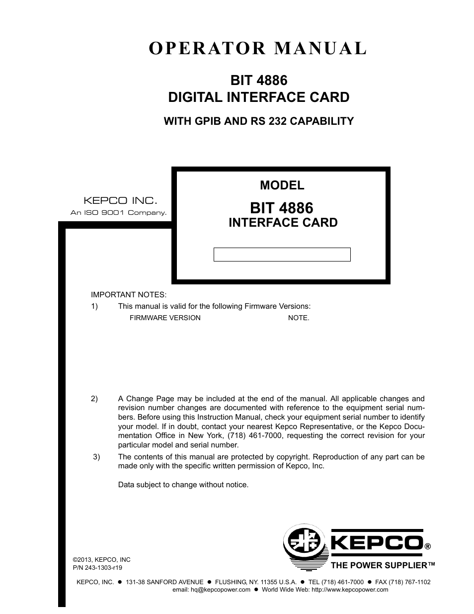 KEPCO BIT 4886 Operator Manual User Manual | 92 pages