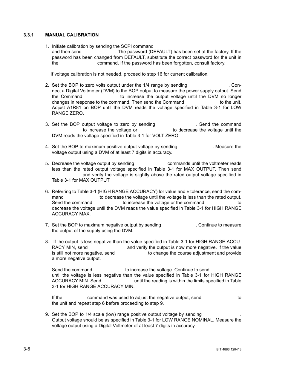 1 manual calibration, Manual calibration -6, Ar. 3 | Step 2, Step 3, Steps 4, 5, Steps 6, 8 | KEPCO BIT 4886 Operator Manual User Manual | Page 28 / 92